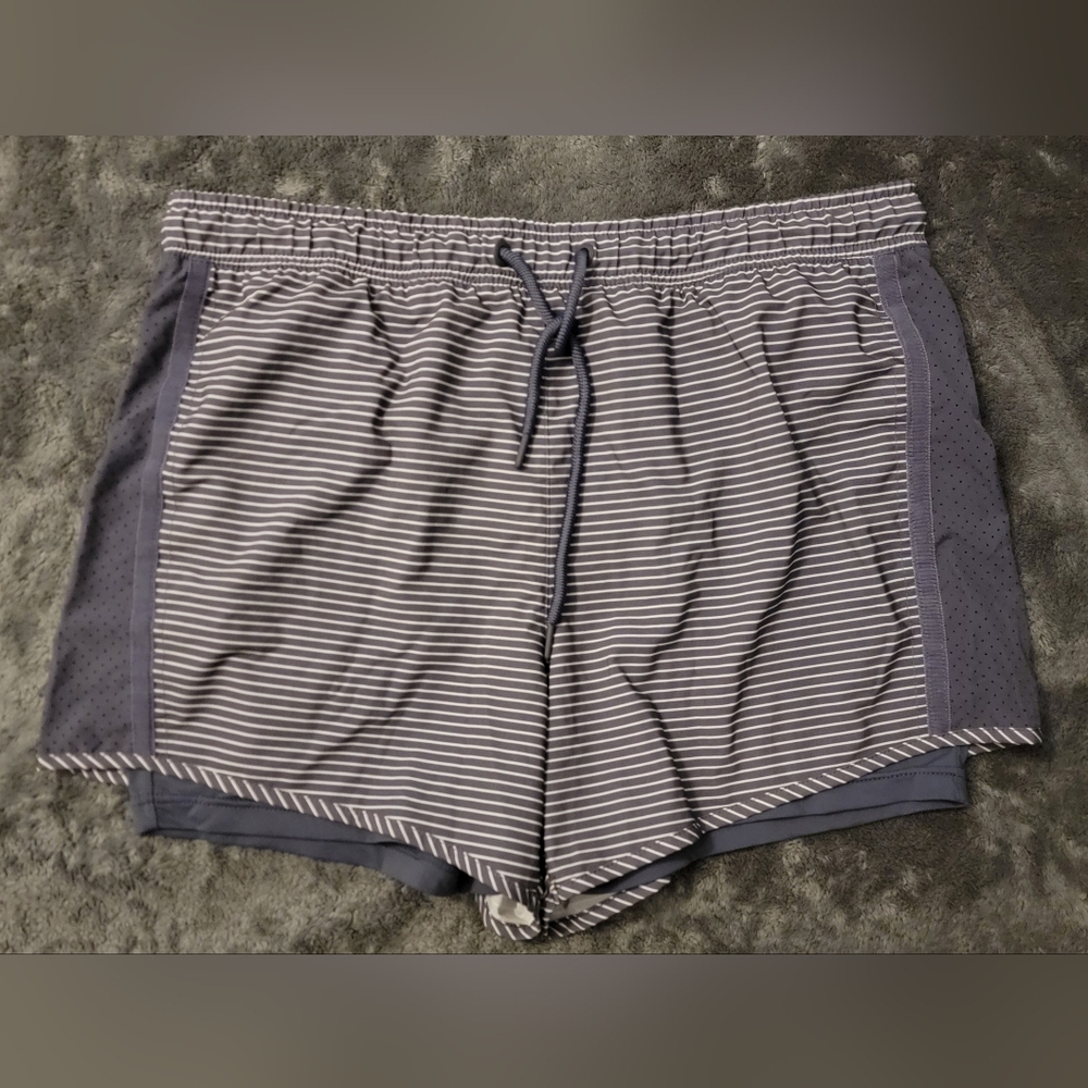 Tangerine Gray Striped Athletic Drawstring Shorts